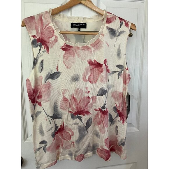 Jones New York Collection Ivory Blouse w/Lace around neck Top T-shirt Size XL - Picture 1 of 15